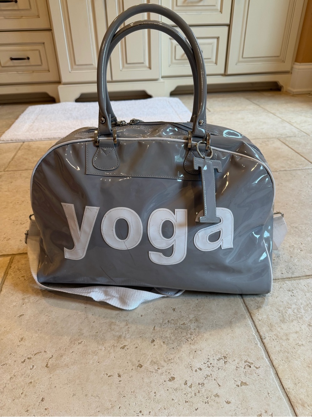 Gray Patent 'yoga' Duffle Bag